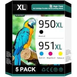 950XL 951XL Combo Compatible for HP 950 950XL and 951XL Ink Cartridges Combo Pack Work for Officejet Pro 8600 8610 8620 8100 8630 8660 8640 76DW 251DW Printers, 5 Pack, 2 Black,Cyan,Magenta,Yellow