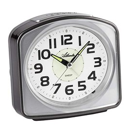 Atlanta 2150/4 Large Bell Alarm Clock without Ticking Loud Ringtone Light Snooze Analogue Silver Grey