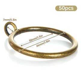 50 Pcs Metal Curtain Rings, 38mm Brass Curtain Rings Curtain Pole Rings, Antique Brass Curtain Rings for Hanging Window Curtains and Rods Curtain Eyelet Rings