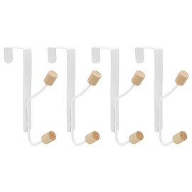 MABAHON Over The Door Hanger,4 Packs Sturdy Metal Over Door Wooden Hooks Organizer Rack Over Door Hanging Hooks for Hanging Towel Coats Clothes Hats Bags Bathroom (White)