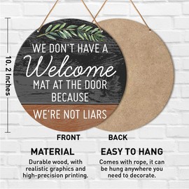 Funny Welcome Sign Front Door Decor, Welcome Wood Hanging Sign Decor Rustic Wall Sign Decorations for Door, Porch, Home, Housewarming Gift for New House Home Apartment, Welcome Door Hanger Sign