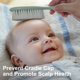 BumbleBee Newborn Baby Hair Brush & Comb Set - Wooden Brush with Soft Goat Bristles, Cradle Cap Brush for Boys, Girls & Toddlers, Sage