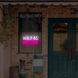 Moodlion Walk Ins Welcome Neon Sign For Wall Decor Studio Room Led Lights, Pink Business Decor Neon Signs Aesthetic Operated Light For Door Decorations, Store Room Accessories Neon Sign