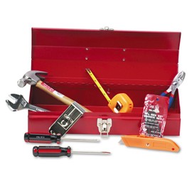 Great Neck CTB9 16-Piece Light-Duty Office Tool Kit, Metal Box, Red