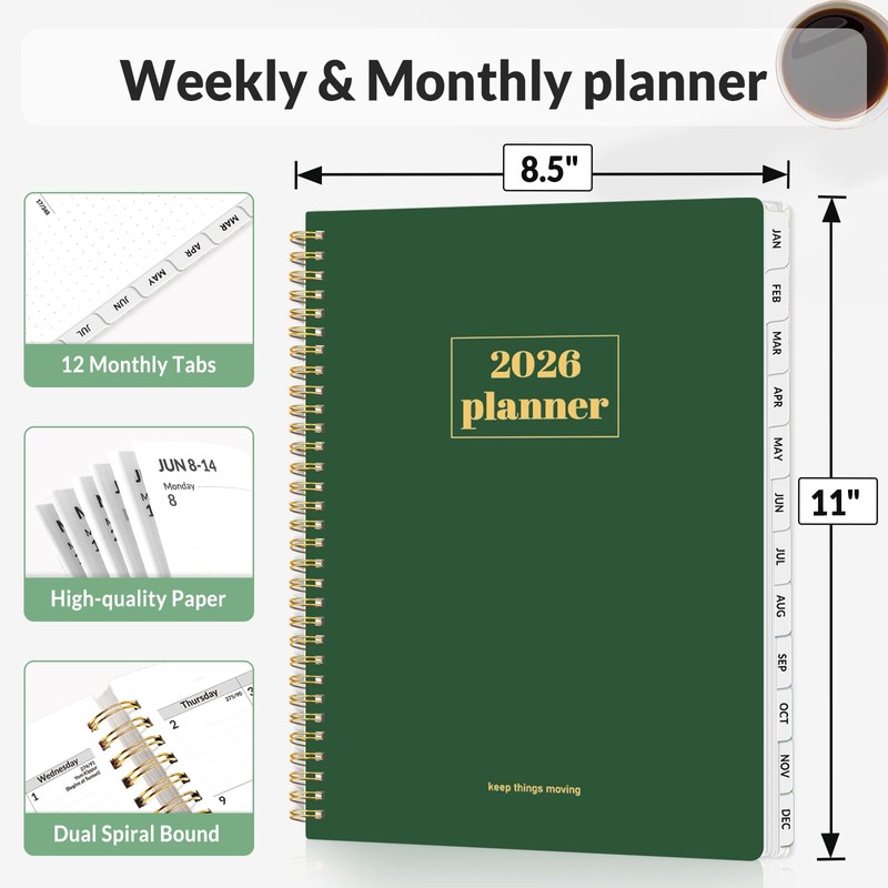 SUNEE Planner 2026 Weekly and Monthly, January 2026-December 2026, 8.5"x11",
