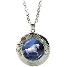 Merchandise for Fans Unicorn Amulet for Opening, Necklace with Glass Pendant and Chain, Silver Jewellery, Indian Jewellery, Glass