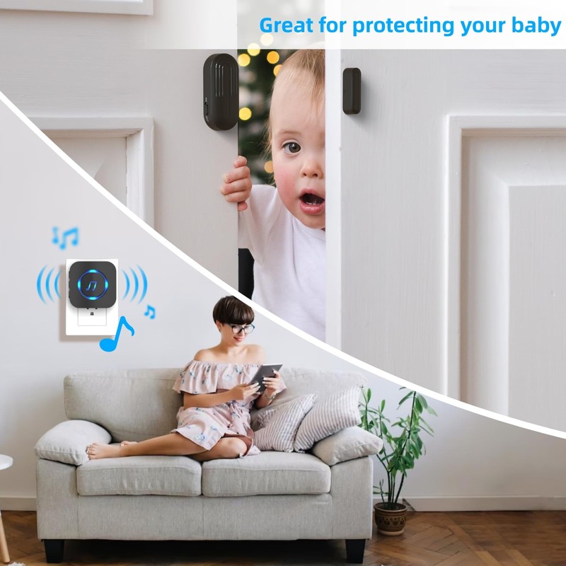 SANJIE Wireless Door Alarm Sensor Chime, 800FT Operating Range 55