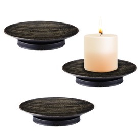 SNOMEL 3 Pieces Iron Plate Candle Holder, 4.33 Inch Decorative Candle Tray, Black Elegant Candle Stand Dish for Pillar LED & Wax Candles Weddings Incense Cones Home Decor