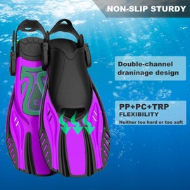 Otowaving Snorkel Fins Diving Fins Adjustable Buckles Open Heel Swim Flippers Travel Size Short Swim Fins for Snorkeling Diving Swimming Adult Men Womens