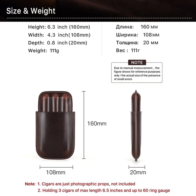 Hiram Cigar Travel Case for 3 Cigars Genuine Oil Leather