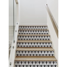 Damask Stair Riser Peel and Stick Stair Riser Strips (Black, 6 Pack - 48" w x 6" h)