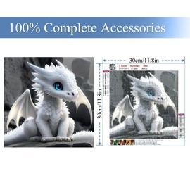 Diamond Painting 5D Dragon, Dragon Diamond White Dragon Diamond Painting Sets, DIY Rhinestone Painting Set for Children and Adults, Dragon Pictures for Wall Decoration, 30 x 30 cm, Dragon Diamond Art