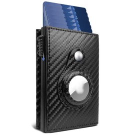Cartera para Hombre con Bloqueo RFID, Tarjetero de Cuero con Soporte AirTag, Portafolios Desplegable para Tarjetas de Crédito con Compartimento para Billetes/Efectivo y Ventana de Identificación