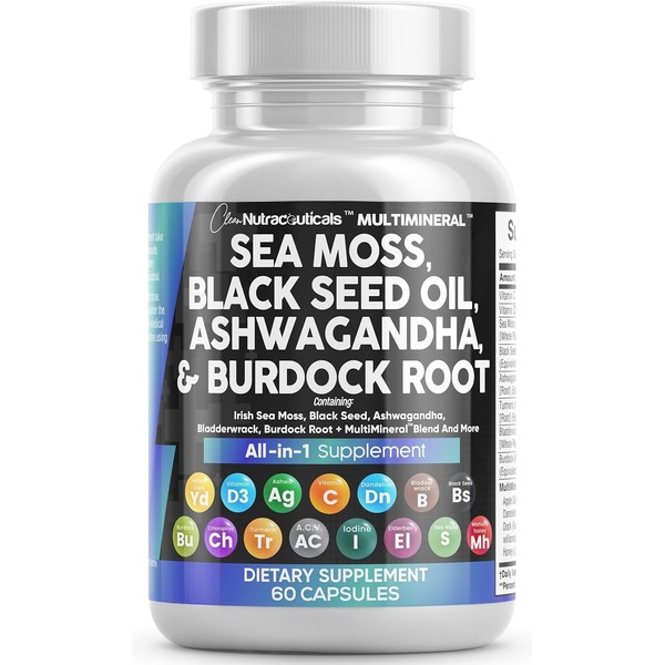 Clean Nutraceuticals Sea Moss Black Seed Oil Ashwagandha Turmeric Bladderwrack