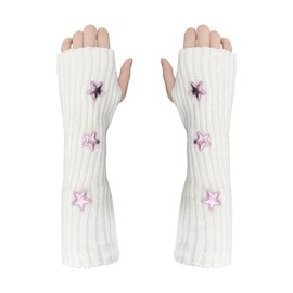 zhuohai Y2K Fingerless Warmers Arm Sleeve,Winter kawaii Goth Half Knitted Arm Gloves for Cool Girls (white)