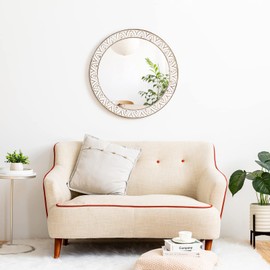 fuxuiwy 24" Round Mirror Farmhouse Wooden Frame Circle Mirrors, Rustic Decorative Distressed Wall Mounted Mirror for Bathroom, Bedroom, Living Room, Entryway, Fireplace, Hall