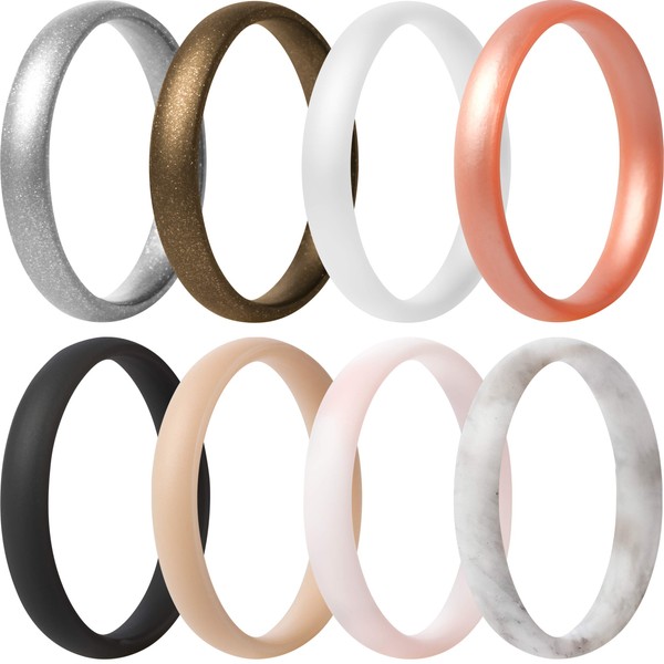 Thunderfit Super Thin Stackable Silicone Rings Wedding Bands - 8 Rings (10.5 - 11 (20.6mm))