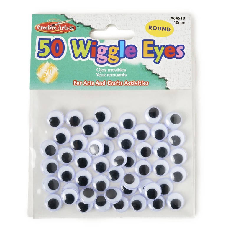 Charles Leonard Inc., Wiggle Eyes, Round, 10mm, Black, 50/Bag (64510)