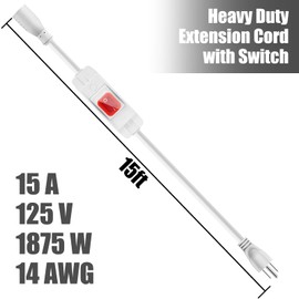 Extension Cord with Switch On/Off Waterproof Switch 15Ft No Plugging and Unplugging Invintage Stereo Devices Without Built-in Power Switch(15 FT, White)