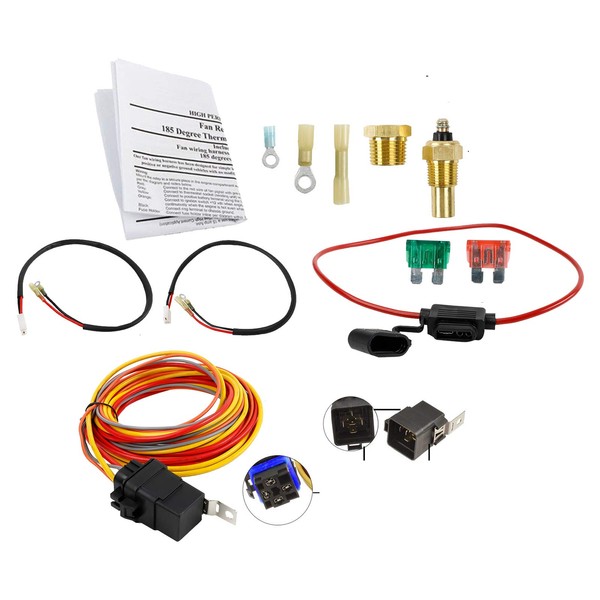 Dual Electric Cooling Fan Wiring Install Kit 185 Degree On 165 Off Engine Fan Thermostat Temperature Switch 40/50 AMP Relay Kit