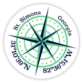 St. Simons Georgia 2-Inch Vinyl Decal Sticker Latitude Longitude Compass Design