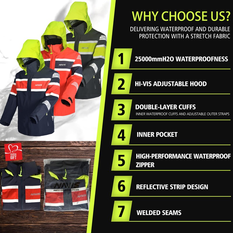 NNAVIS MARINE Sailing Jacket for Men-Ocean PRO 3-Layer Shell,Waterproof, Windproof