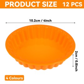 Ubamdom 12 Pcs Mini Tart Pan, 4 Inch Non-stick Mini Pie Pans, Egg Tart Molds for Baking, Small Pie Tins for Restaurant Bakery Kitchen(Red, Orange, Blue and Green)