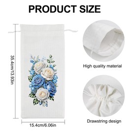 DIY 5D Diamond Painting Wine Bottle Bag, DIY Special Shaped Diamond Art Linen Wine Gift Bag Wine Wrapping Bags Champagne Decorative Bag for Christmas Wedding Birthday Party Supplies (Blue White Rose)