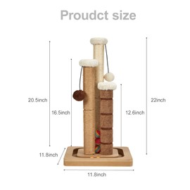 Cat Scratching Post Premium Natural Sisal Jute Carpet 3 Scratch Posts with Interactive Track Ball Base and Hanging Balls Toys Kitten Scratcher for Indoor Kittens and Small Cats