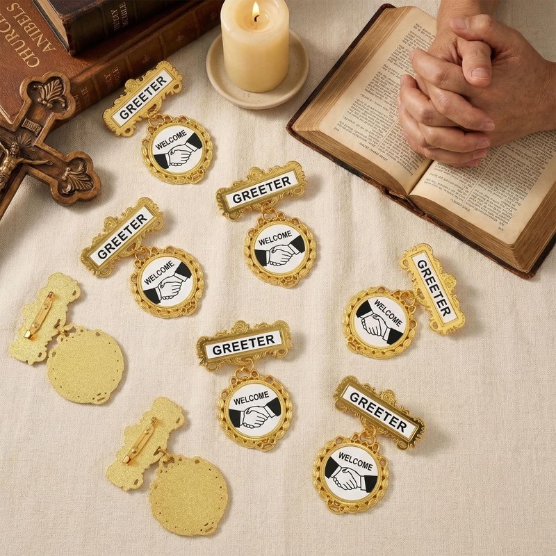 Liliaafar 4 Pack Usher and Greeter Badge Multipack Church Welcome