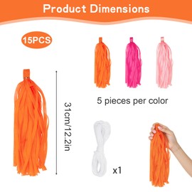Lotnery 15 Pack Vibrant Paper Tassel Garland Banner | Rose Red, Blush Pink & Tangerine Fringe Party Decorations for Weddings, Baby Showers & Festive DIY Backdrops