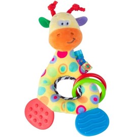 MUYTU Mordedera Sonaja para Bebé, Juguete Sensorial de Peluche Suave Jirafa con Sonidos de Cascabel y Texturas, Ideal para Dentición y Agarre Manual
