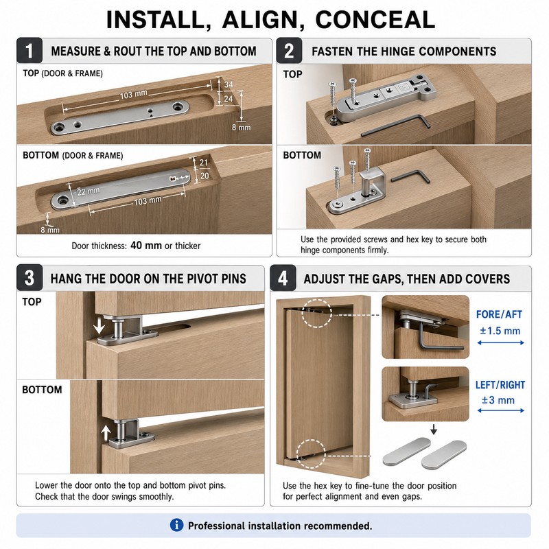 3D Adjustable Concealed Door Hinges, Zinc Alloy 2-Pack