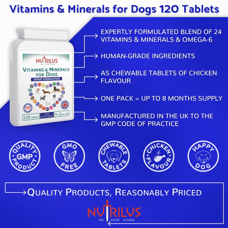 Vitamins and Minerals for Dogs - 120 Chewable Chicken Flavour