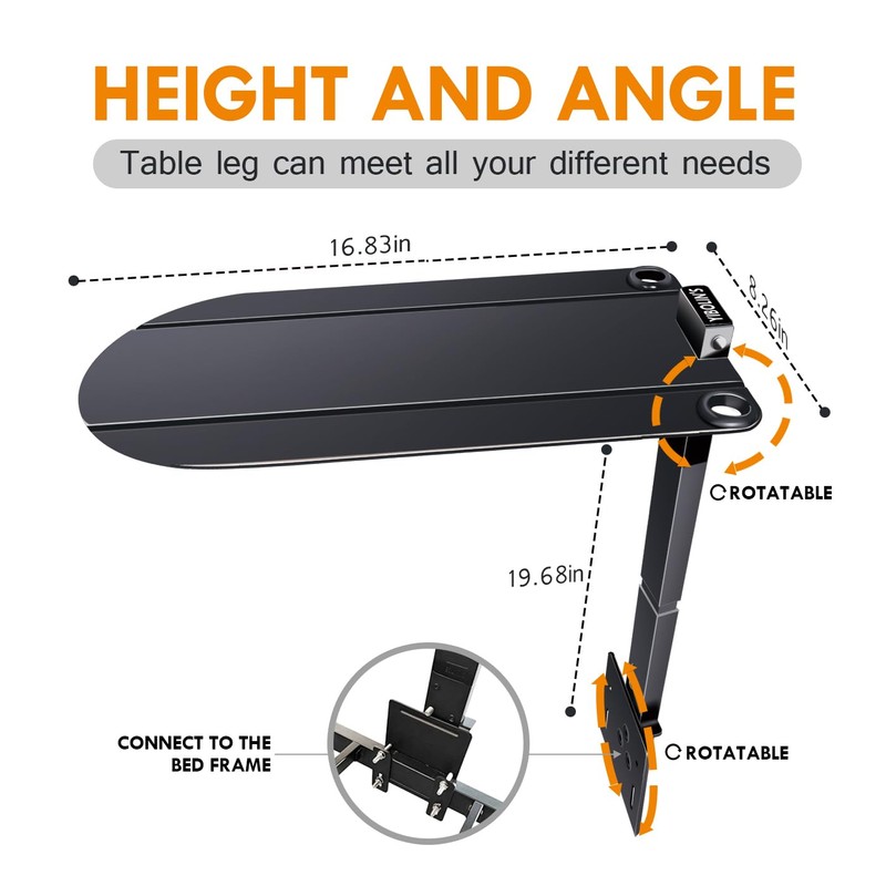 16.8" Metal Platform Bed Frame Folding Table,Bedside Clip-On Nightstand for