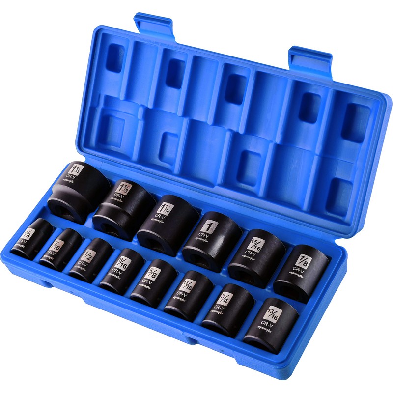 EPAuto 1/2-Inch Drive SAE Shallow Impact Socket Set, CRV, 6-Point