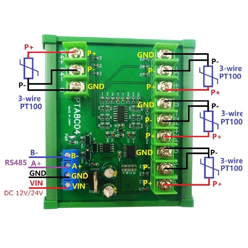 Temperature Sensor Module Resistance Collection PT100 RTD RS485 with Guide