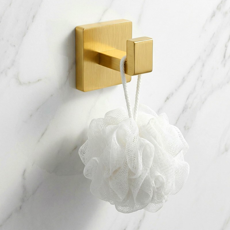 Yuanan 6 PCS Brushed Gold Towel Hook, 2 Inch Square