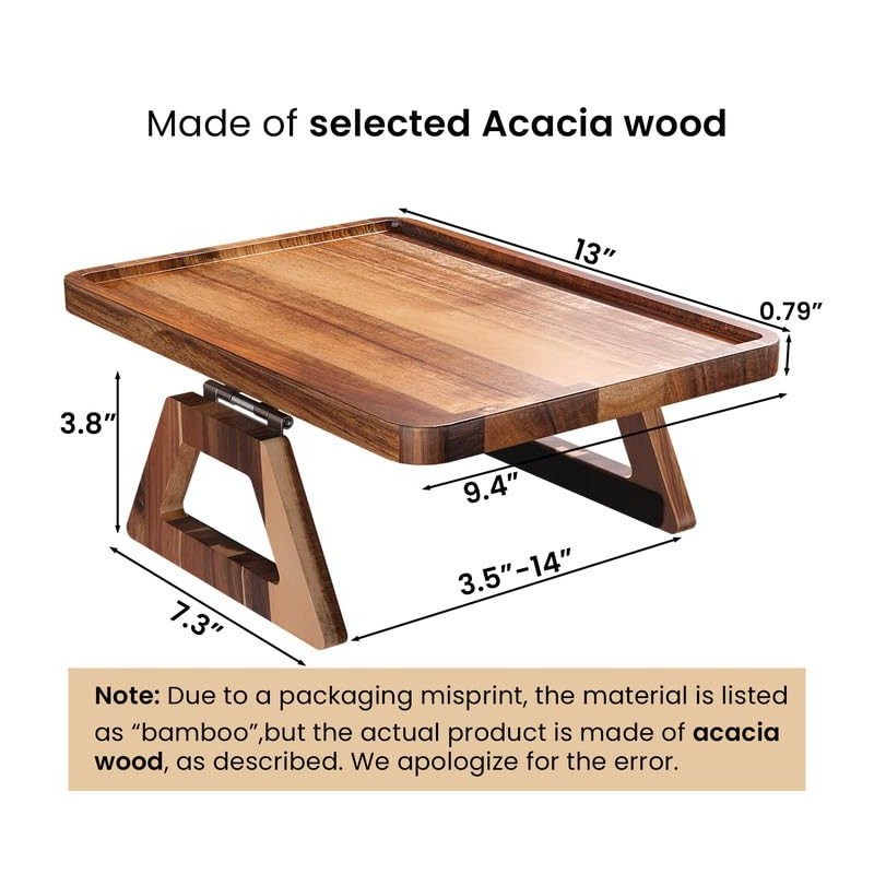 Danfoxer Acacia Wood Couch Arm Tray,Folding Sofa Armrest Tray,Couch Arm