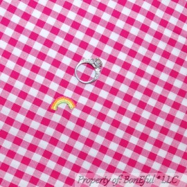 Michael Miller Fabrics BonEful Fabric FQ Cotton VTG Pink White Sewing Embroidered Rainbow Check Gingham