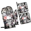 Gothic Skull Flower Oven Mitts and Potholders Professional Heat Resistant