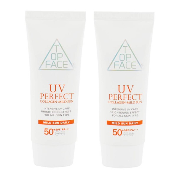arraTOPFACE UV Perfect Collagen-Mild Sun SPF50+/PA+++ 70ml / 2.37 fl.oz (Pack of 2) UVA UVB blocking, Physical sunscreen.