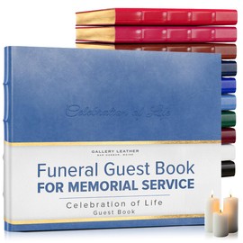 Gallery Leather Funeral Guest Book for Memorial Service and Celebration of Life with 192 Lined Pages - Hardcover, Bound Leather Guest Sign in Book - 7 x 9 - Acadia Hydrangea
