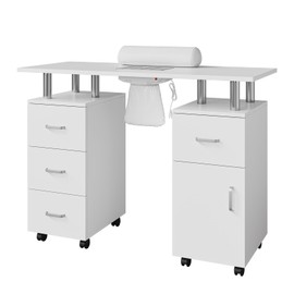 Curtainboro Manicure Table Nail Desk, Nail Station with Electric Dust Collector, Wrist Rest and Storage Drawers Cabinet, Beauty Salon Workstation for Nail Tech, White