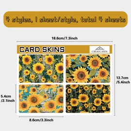 CREATCABIN 4Pcs Credit Card Skin Debit Card Sticker Sunflower Personalizing Credit Card Decor Slim Waterproof Removable Bank Card Protecting RFID Blocking Sticker for Credit Card Holders 3.3x2.1in