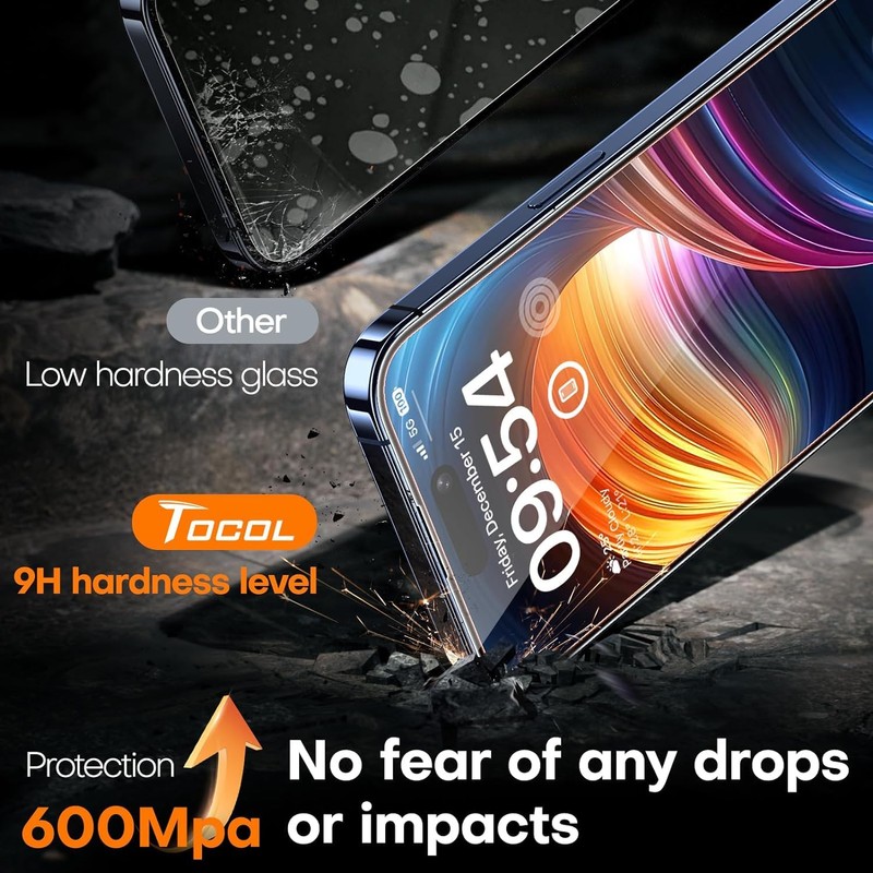 TOCOL TOCOL for iPhone 15 Pro Screen Protector, [9H Hardness]