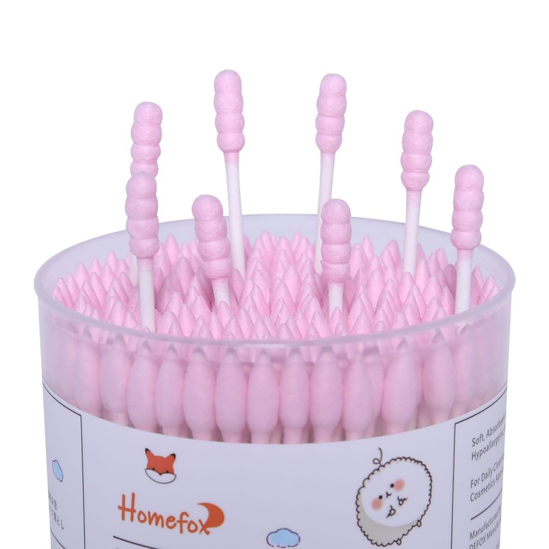 HOMEFOX Black Cotton Swabs Spiral Pointed - 200 Count Organic