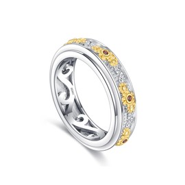 YAFEINI Sunflower Ring 925 Sterling Silver Sunflower Fidget Ring Jewellery Gifts for Women Sunflower Lovers