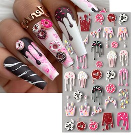 IDDFEVE Embossed Dessert Nail Art Stickers - 5D Sweet Doughnut Chocolate Self-Adhesive Nail Decals for DIY Manicure (2 Sheets)