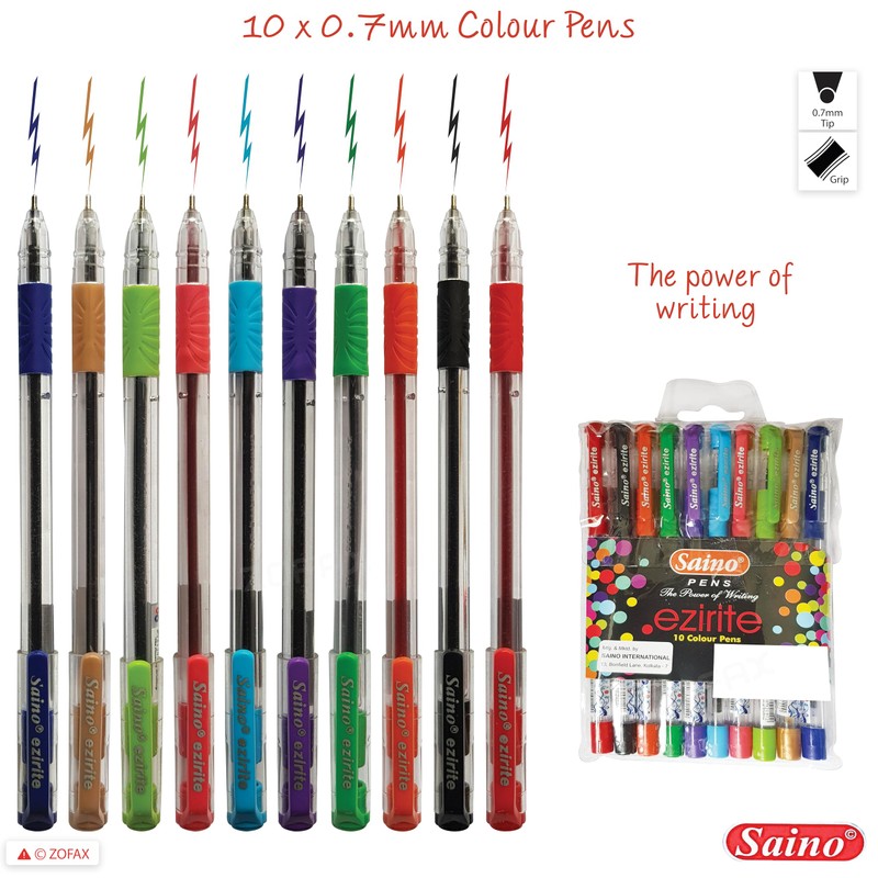 SAINO Ezirite Ballpoint Pens, MULTICOLOUR, Fine Point (0.6mm), Pack of